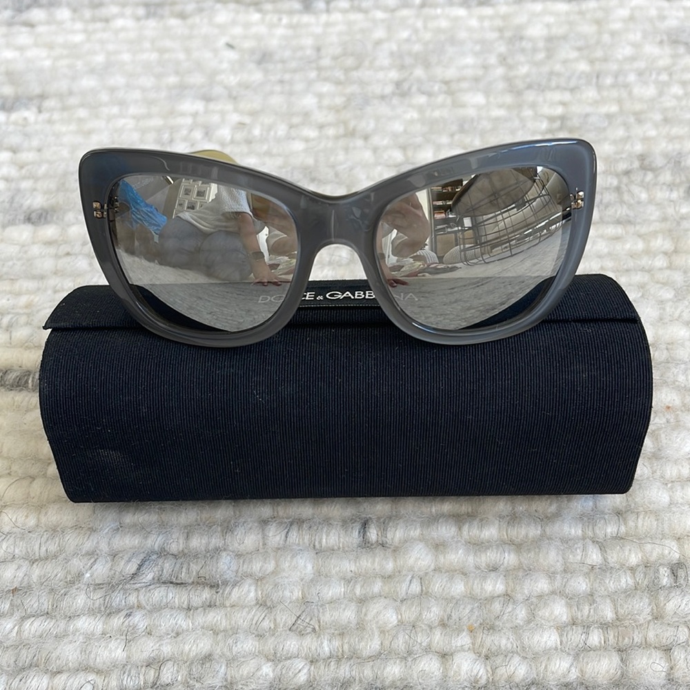 Dolce & Gabbana Gray Frame, Mirror Lense Cat Eye Sunglasses
